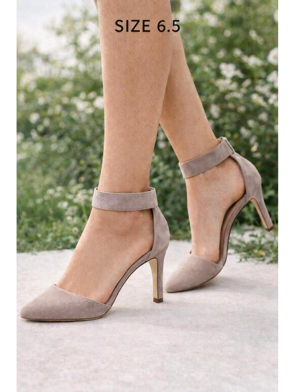 Womens Taupe Suede Heels Pointed Toe Ankle Strap Pumps Size 6.5 Paul Green